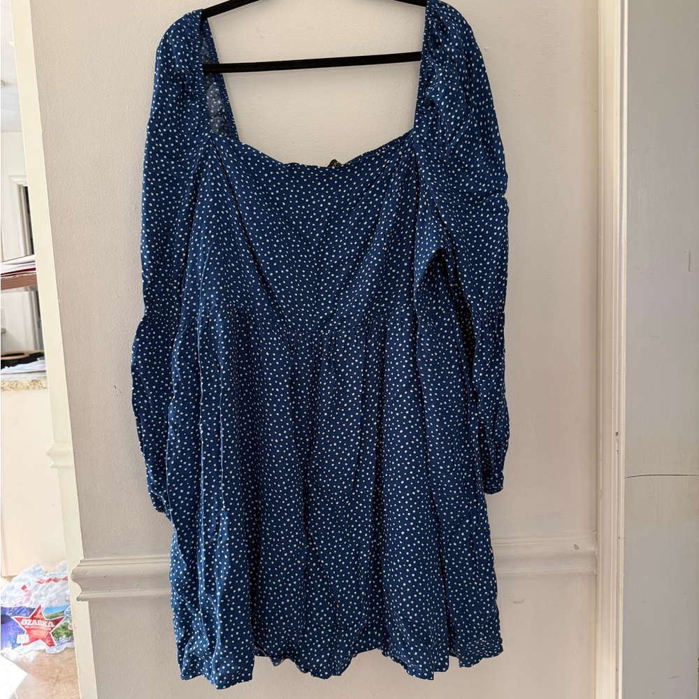 Forever 21 Navy Polka Dot Long Sleeve Milkmaid Dress